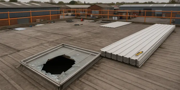 Construction firm fined after worker falls through skylight during rush to repair roof Construction firm fined after worker falls through skylight during rush to repair roof