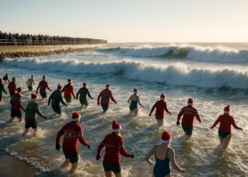 Swimmers brave icy waters for New Year's Day dips amid weather warnings