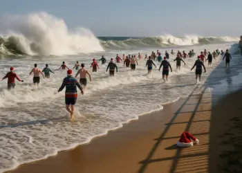 Swimmers brave icy waters to mark New Year amid weather warnings