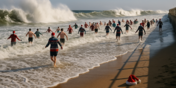 Swimmers brave icy waters to mark New Year amid weather warnings