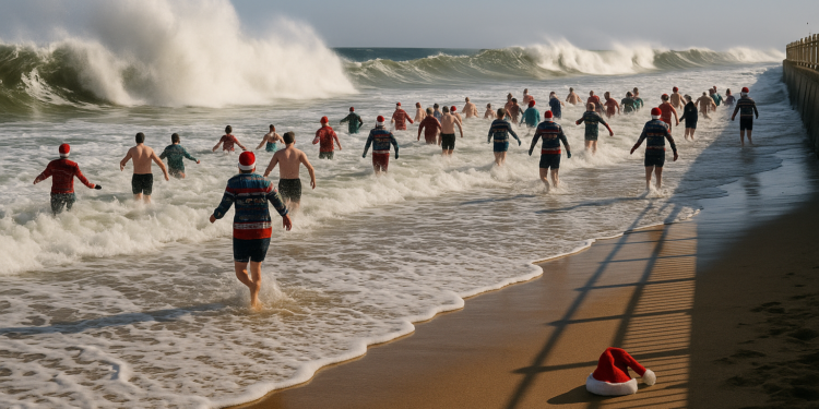 Swimmers brave icy waters to mark New Year amid weather warnings