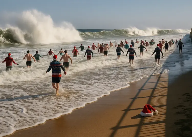 Swimmers brave icy waters to mark New Year amid weather warnings