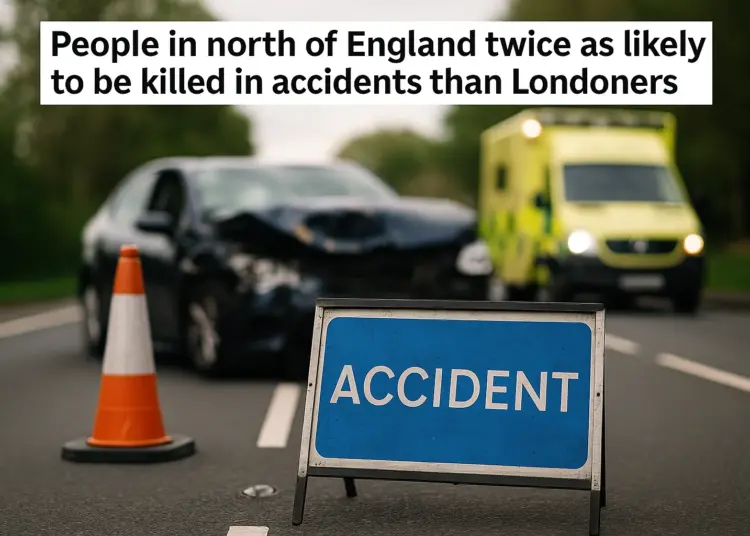 Accidental deaths twice as common in north of England compared to London