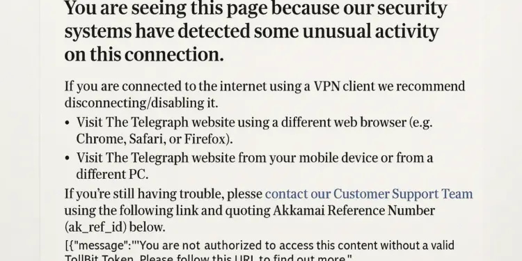 Security alert limits access to The Telegraph website