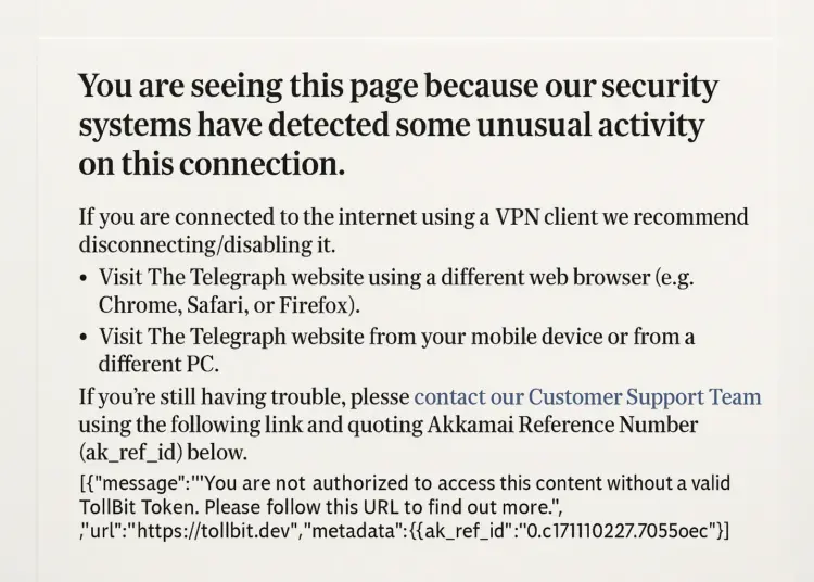 Security alert limits access to The Telegraph website