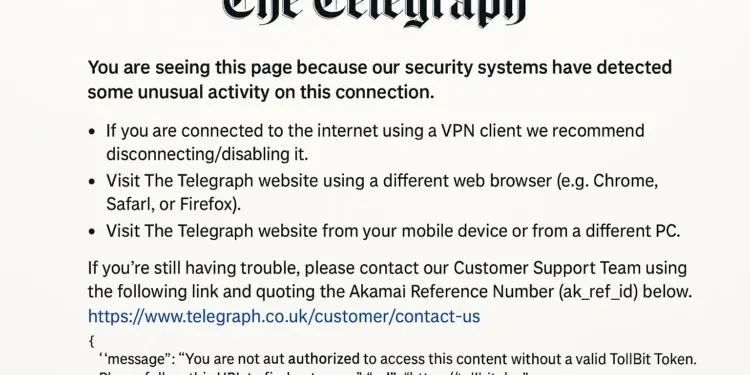 Security measures block access to The Telegraph website