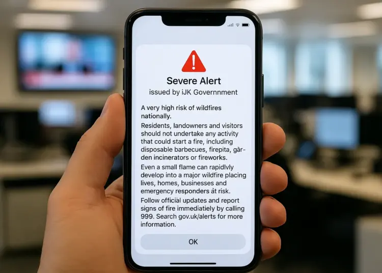 Emergency alert warns of high wildfire risk in England and Wales